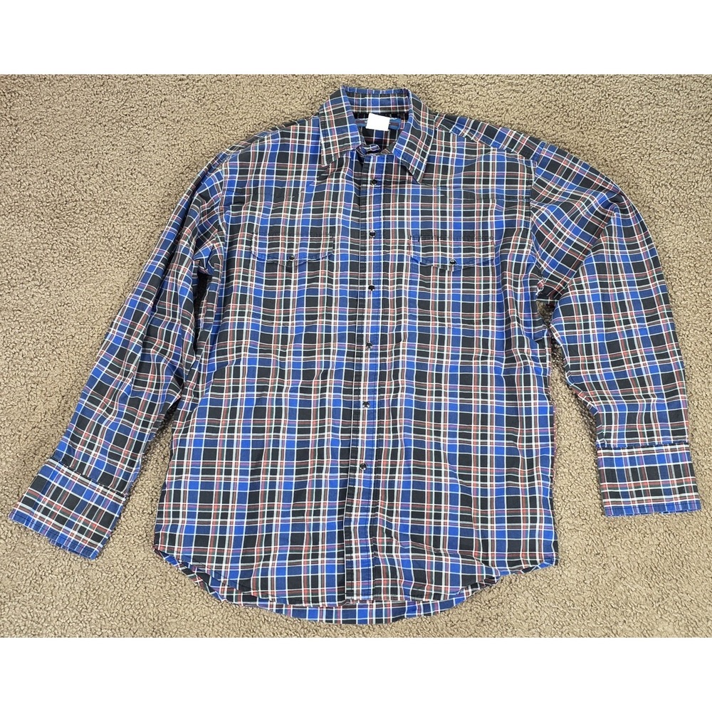 Vtg 80s Wrangler Western Shirt Mens Medium Plaid Long Sleeve Black Pearl Snap